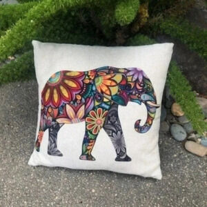 Boho Decorative Colorful Elephant Accent Pillow